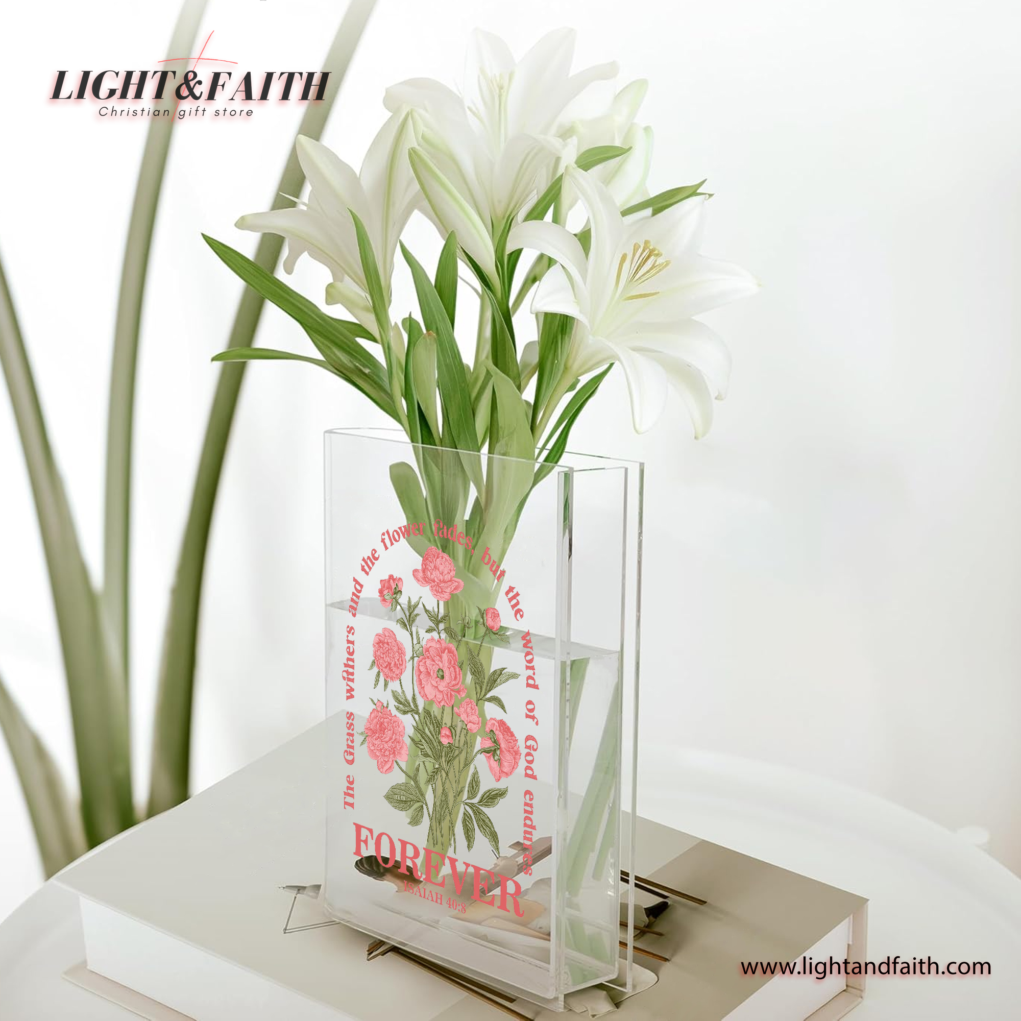 Forever - Isaiah 40:8 Book Vase, Christian Book Vase, Vintage Floral Book Vase, Faith Book Vase, Bible Verse Book Shaped Flower Vase